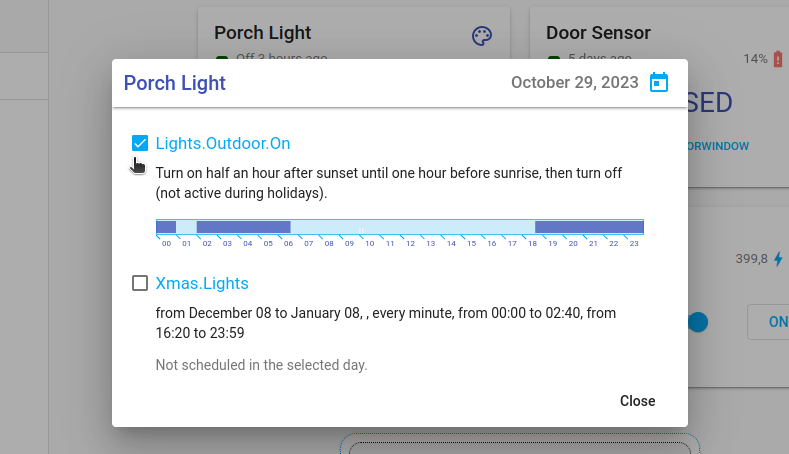Available schedules for Porch Light