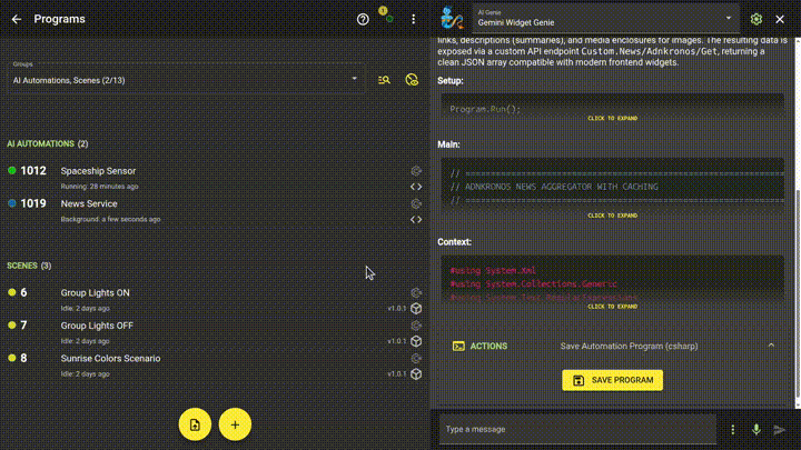 Widget Genie creating the frontend UI based on the backend program context