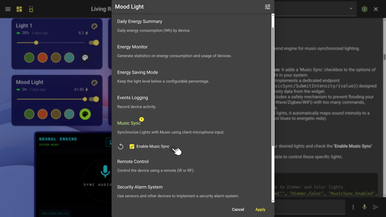 HomeGenie AI - Dynamic Feature Injection - Music Sync
