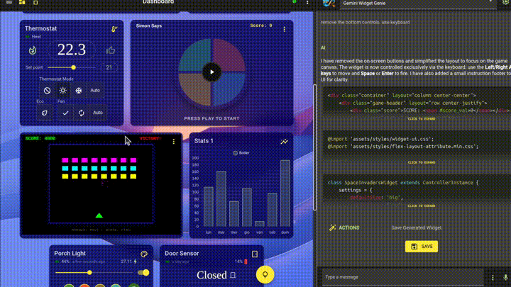 Space Invaders running on the HomeGenie dashboard