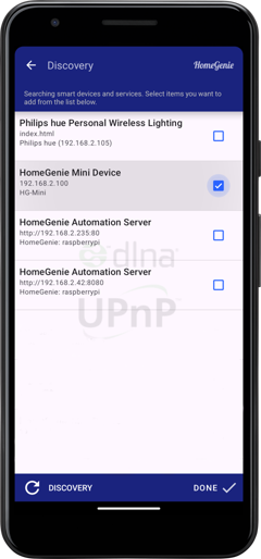 HomeGenie Panel - Discovery: select device