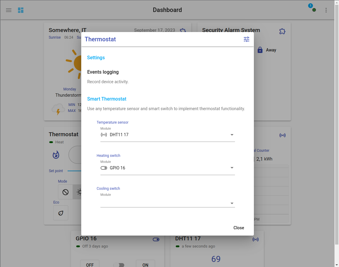 Configuring thermostat sensor and switch